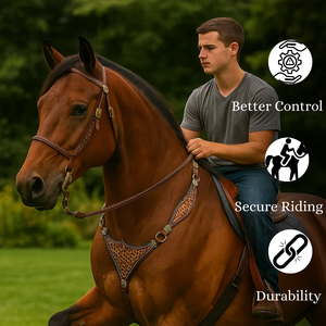 Têtière et plastron pour cheval de qualité supérieure avec de magnifiques conchos et boucles décoratives - Product Image 3