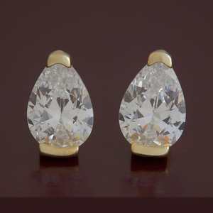 Boucles d'oreilles clous goutte d'eau en or 14K avec diamants taille émeraude et taille poire en argent 925 sertis clos, bijoux tendance en or rose - 180612 - Product Image 5