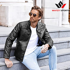 Wholesale Men's Slim Fit Sheep Skin Leather <b>Jacket</b> Stand <b>Collar</b> Lightweight Zip-up Bomber Coat Formal PU Motorcycle Biker <b>Jacket</b> - Product Image 3