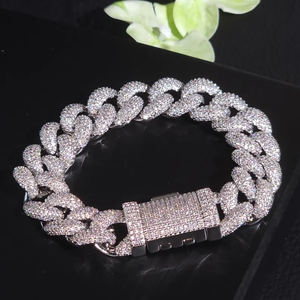 VVS Moissanite Round Cut Ice Out Cuban Link Pulsera Oro Blanco Trendy Hip Hop Style Party 925 Sterling Silver Unisex - Product Image 1