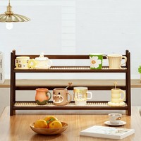 Support de rangement pour tasses en bambou à 2 niveaux, organisateur de mugs double couche pour comptoir de cuisine, pour tasses à thé et à café
