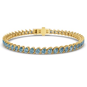 Glacial Ice Blue Pear Lab Grown Diamond Tennis Bracelet 4 Ct Tw VS Clarity 65 Diamonds 14K <b>Solid</b> <b>Gold</b> Cool Winter Palette - Product Image 2