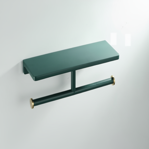 Porte-papier toilette double de luxe avec étagère, vert or, laiton, montage mural, accessoire de salle de bain à double rouleau - Product Image 3