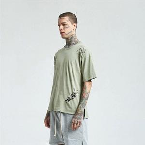 Camiseta desgastada Boxy Camiseta recortada ajustada Nuevo diseño Hombres Camiseta desestresada Lavado con ácido recortado camisetas de costura inversa - Product Image 5