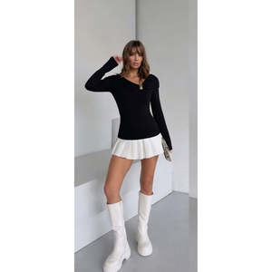 Blusa Negra Drapeada para Mujer Mybeefashion con Detalle de Accesorio Elegante, Tejido de Mezcla de Viscosa, Top Cómodo de Corte Holgado - Product Image 4