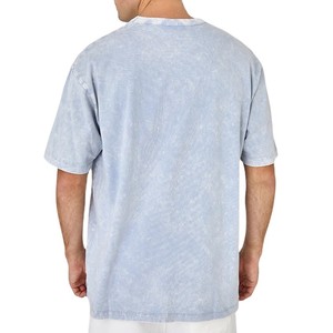 2025 logotipo personalizado bordado 100% algodón de gran tamaño lavado ácido camiseta para hombres cuello redondo con tela de estambre y patrón de letras - Product Image 2