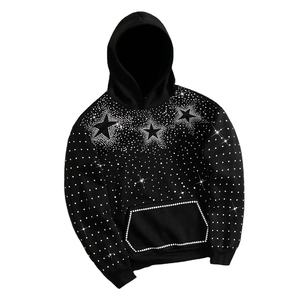 Sweat à capuche pour homme avec impression numérique d'hiver et strass, luxe, pierres précieuses brillantes, délavage acide, streetwear vintage, fermeture éclair, pull personnalisé en gros - Product Image 1