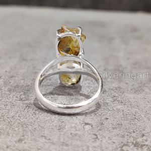 Bijoux en pierre brute Bague pour femme Citrine naturelle Pierre précieuse brute Novembre Pierre de naissance Double pierre Bijoux en argent sterling 925 - Product Image 5