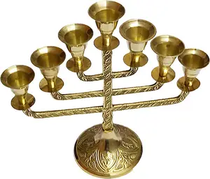 Messing Menorah Kandelaar 7 Takken Fancy Vintage Kaarsenstandaard Hoogte 8.5 Inch Kaars Staat Voor Woonkamer