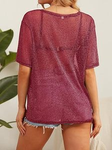 Color sólido algodón Modal poliéster ajuste Regular malla transparente manga corta transpirable Yoga entrenamiento camiseta Plaid diseño personalizable - Product Image 5