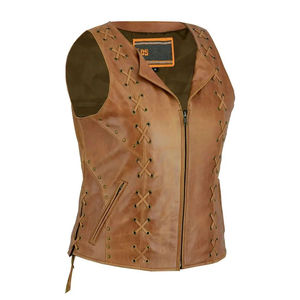 Gilet en cuir véritable classique pour femmes de haute qualité, style club, doublure en coton, tricoté, sur mesure, décontracté, vente en gros, fermeture éclair basse - Product Image 1
