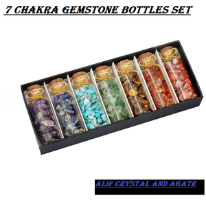 Bouteille de puce de cristal dégringolée de pierres précieuses naturelles de guérison populaires de 7 pierres de chakra pour le souvenir de: cristal Alif et agate - Product Image 4