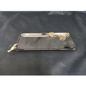 Bandeja Exclusiva de Metal Plateado con Detalles Dorados, Bandeja de Catering Pulida para Servir Alimentos y Aperitivos, Plato para Hoteles y Restaurantes, en Oferta - Product Image 5