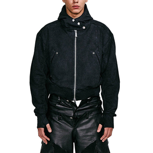 Sudadera con Capucha Corta para Hombre, Estilo Vintage, Lavada, Holgada, con Cierre, Detalles Metálicos y Aberturas, Personalizable y de Alta Calidad - Product Image 1