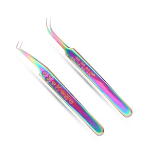 Pinces à cils en acier inoxydable à haute élasticité, multicolores, légères, faciles à utiliser pour prélever les cils fins - Product Image 1