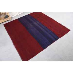 Alfombra Turca Vintage, Alfombra de Lana a Cuadros Rojos de 6.3x5 pies (191x153 cm) - Product Image 4