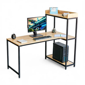 140x80cm Computer <b>Desk</b> with Integrated PC <b>Shelf</b> and Bookshelf Rubber Wood and Iron Frame Assembled for Hotel Use COD68055 - Product Image 1
