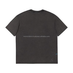 T-shirt éclaboussures de peinture T-shirt en détresse délavé vintage T-shirt en coton biologique blanc noir T-shirts imprimés de peinture pour hommes - Product Image 3