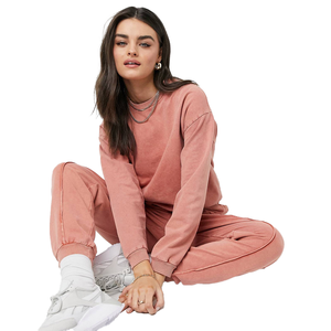 Nuevo chándal de lavado ácido personalizado de alta calidad 100% algodón Stone Wash Vintage Sudadera con capucha y pantalones de chándal Jogger Set Mujer - Product Image 4