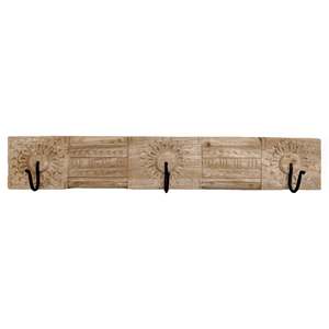 Elegant Indian Carved Wood <b>Wall</b> <b>Hook</b> Panel Large 3-<b>Hook</b> Design Coat Rack - Product Image 4