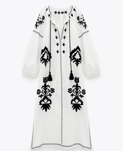 Vestido Midi informal de algodón para mujer, vestido largo holgado bohemio bordado con flores, 100% - Product Image 6