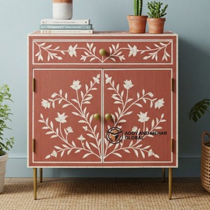 Aparador Decorativo de Estilo Moderno con Incrustaciones de Hueso Floral, Ecológico y Hecho a Mano, con 1 Cajón, para Hogar de Lujo, en Oferta - Product Image 1