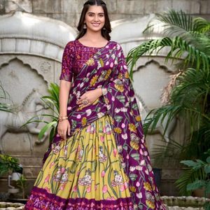 Recién diseñado Tussar Silk Lehenga con estampado de Patola Zari Weaving Border Festive Wedding & Party Wear Indian & Pakistani Choli - Product Image 1