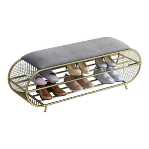 KG68049 Zapatero Moderno de Roble con Asiento Acolchado, Estructura de Hierro y Fácil de Montar, Mueble Portátil para Sala de Estar - Product Image 1