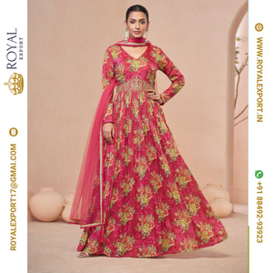 Lancement de Blissful Floral Print Work Anarkali Suit Heavy Party Wear Collections Wholesaler Par Royal Export In Surat Gujarat - Product Image 1