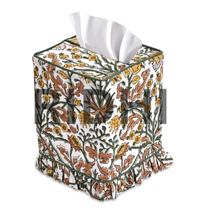 Cubierta para Caja de Pañuelos con Estampado de Volantes Amarillo Dorado Ridhi, Hecha a Mano, Clásica, Duradera, Ecológica, Porta Servilletas Cuadrado para Hogar y Hotel - Product Image 1