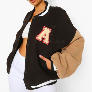 Chaqueta con letras de aspecto clásico con dobladillo acanalado y cuello Chaqueta con letras de calle informal con parche de letras de moda - Product Image 4