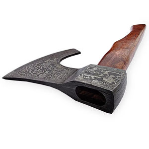 Hache en acier Damas de haute qualité avec manche en bois classique, fourreau en cuir fait main, qualité industrielle/DIY pour la chasse, le camping et l'exposition - Product Image 3