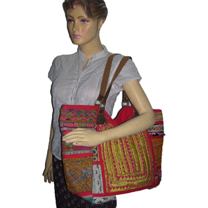 Bolso de mensajero de algodón de estilo étnico bohemio de gran capacidad hecho a mano para mujer con adornos de espejo portátiles con cierre de cremallera - Product Image 2