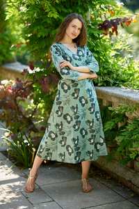 Nirmala Floral Hand Block Printed <b>Wrap</b> Dress Boho Cotton Grey Blue Adjustable Waist Dress - Product Image 4