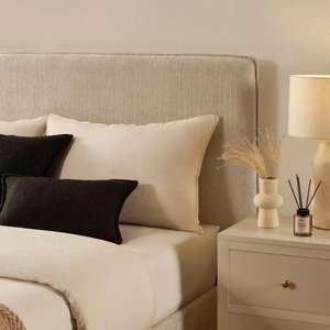 Base de <span class=keywords><strong>Cama</strong></span> Moderna Tapizada en Crema con Plataforma y Forro de Felpa Teddy, Tamaño Queen, Fácil de Montar para Dormitorios Pequeños - Product Image 4