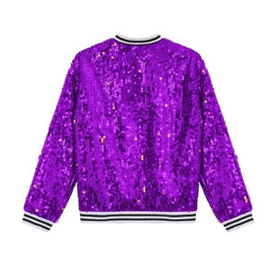 Latest Fashion Women's Custom Patch Work Sequin Zip <b>up</b> Ribbed Flexible Bottom Multi Pockets Glitter Partywear Bomber Jackets - Product Image 6