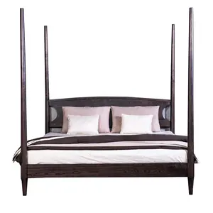 OEM Home Furniture Luxury Classic Design Ash Durable Frame Four-post Solid Wooden Beds