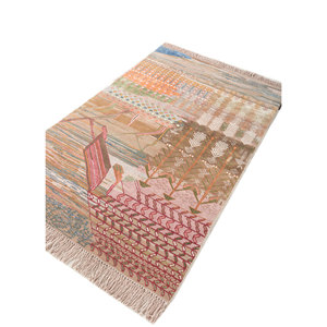 Alfombra Manchaha de Lana y Seda de Bambú con Patrón Abstracto Anudada a Mano en Rojo y Naranja - Para Uso Doméstico Les-2677 - Product Image 2