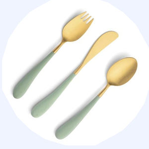 Offre Spéciale Logo personnalisé européen en acier inoxydable blanc manche hexagonal plaqué or réutilisable cuillère couteau fourchette ensemble de couverts pour la fête - Product Image 2