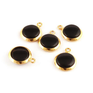 Joyería Fina Popular de 12mm, Conector de bola individual de ónix negro redondo, chapado en oro de 24k, ajuste de bisel grueso, abalorio colgante artesanal - Product Image 3