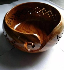 Handcrafted Rosewood Yarn Bowl with Swirl Cutout <b>Knitting</b> Crochet Holder Portable Lightweight Yarn <b>Storage</b> Bowl for Knitters - Product Image 1