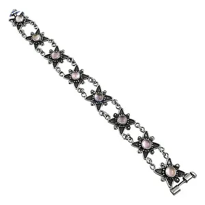 Bracelet en or 14 carats et argent 925 avec quartz rose pour femmes, bijoux religieux, diamant, perle, plaqué rhodium, motif floral - Product Image 3