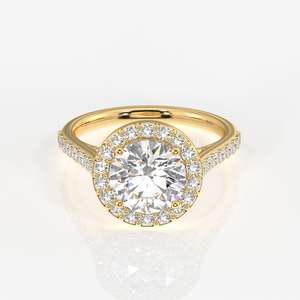 Lab Grown Round Cut <b>Diamond</b> <b>Ring</b> with 14k Gold Halo Engagement Handcrafted <b>Diamond</b> <b>Rings</b> - Product Image 1