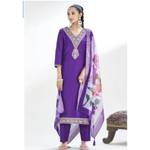 ชุดสวมใส่แบบชนเผ่าของผู้หญิงพรีเมี่ยมชุดเสื้อกางเกงปักลาย Chanderi พร้อมผ้าไหม dupatta Chinon ขนาด S-XXL 42 kurti และ38ด้านล่าง" - Product Image 3