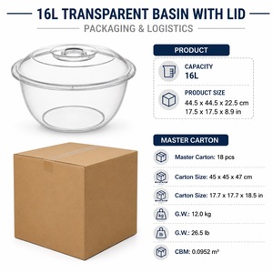ชามพลาสติกใสทรงกลมคลาสสิกขนาด 16 ลิตร พร้อมฝาปิด ชามผสมขนาดใหญ่สำหรับเตรียมอาหารและจัดเก็บ - Product Image 3