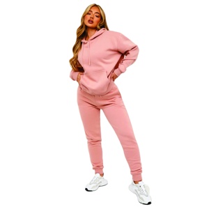 65% coton 35% polyester doux Jersey tissu côtelé poignets base surdimensionné surdimensionné survêtement Rose femmes survêtement bas - Product Image 4