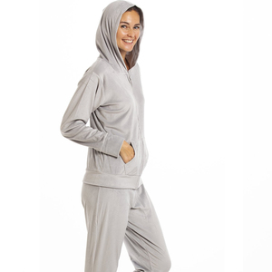 Ensemble de vêtements de sport en velours 100% coton avec logo personnalisé pour femmes, sweat à capuche en velours avec fermeture éclair et pantalon de jogging pour filles, prix de gros - Product Image 5