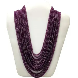 Natural Rhodolite Garnet Beaded Necklace Multi 16 Lines Rhodolite Garnet Faceted Beads Necklace