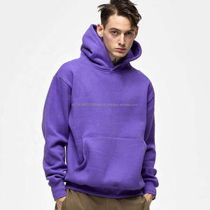 Sweats à capuche unisexes en coton 100% épais, uni, lourd, surdimensionné, sans cordon, logo personnalisé, taille plus, sweats à capuche pour hommes - Product Image 2