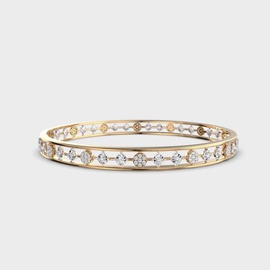 Brazalete Abierto de Oro Blanco/Rosa/Amarillo de 9K con Diamantes y Motivo Redondo Alternado - Product Image 3